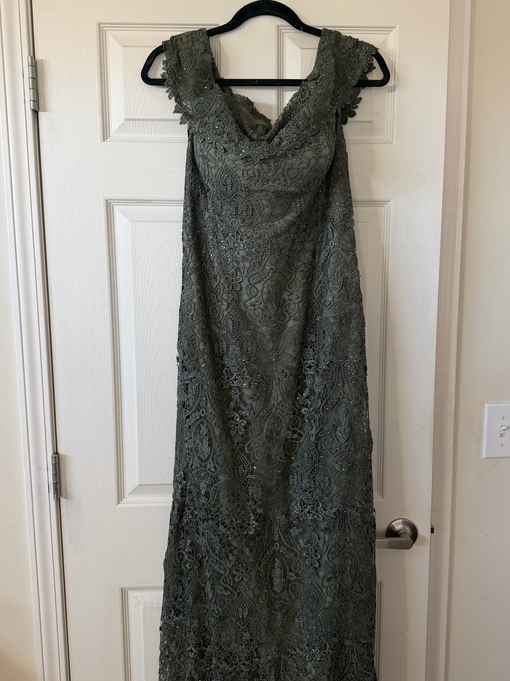 Montage by Mon Cheri Olive Green Lace Maxi Gown